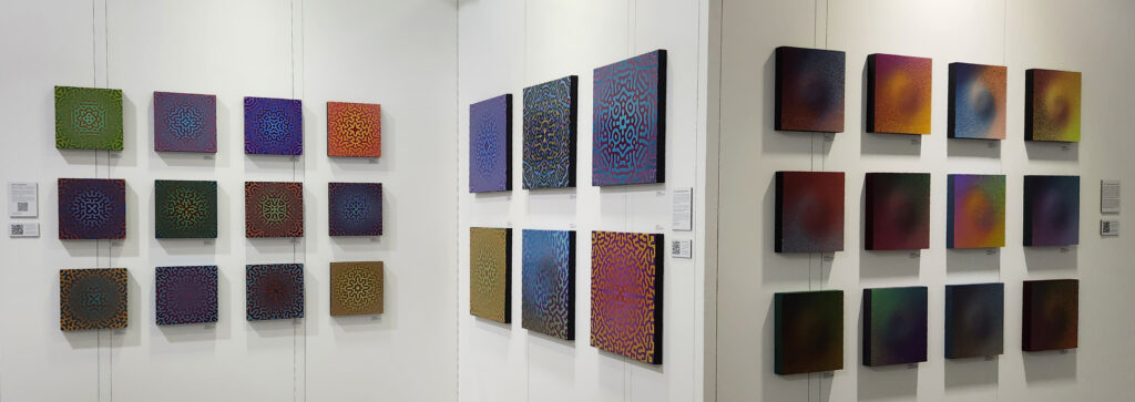 Installation photo of Andrew Werth's booth at Art Fair 14C in 2023